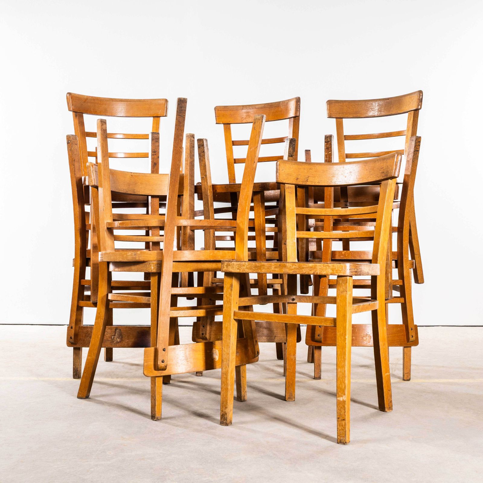 Furniture 1960's Honey Two Step Ladder Backed Dining Chairs   Set Of Four photo