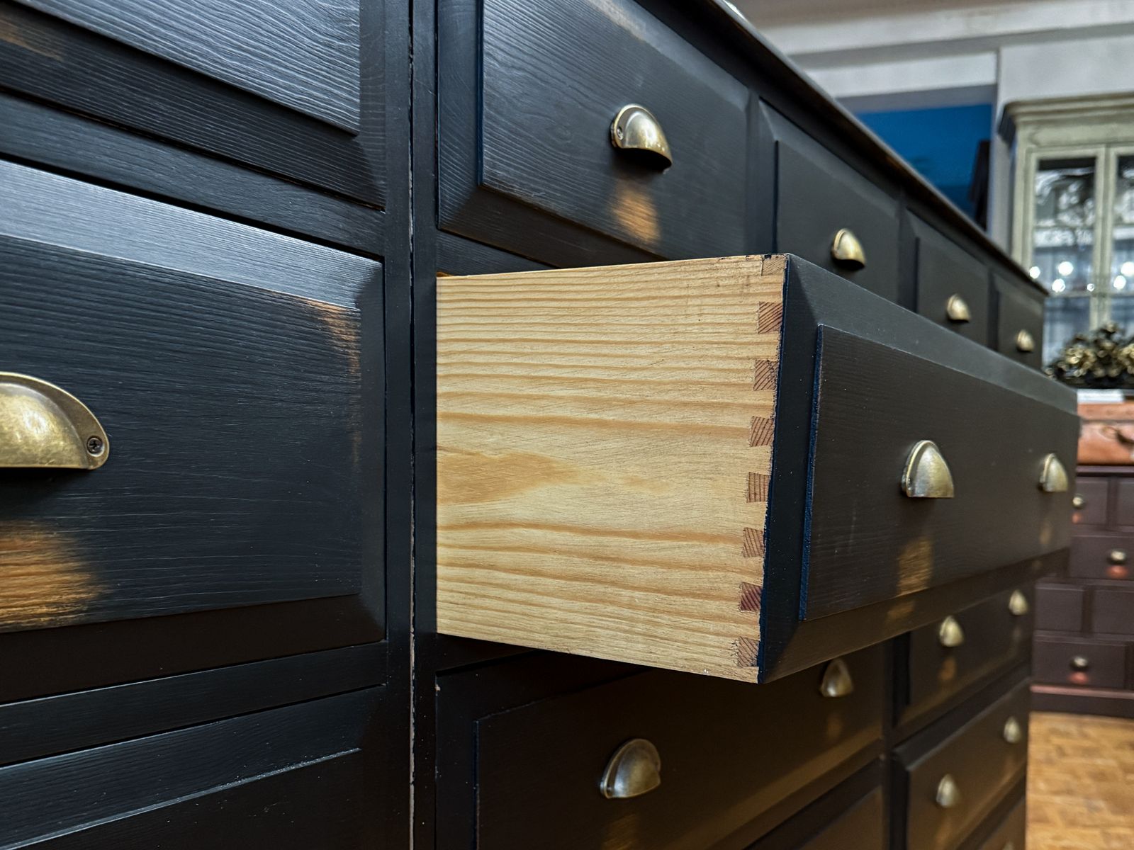 Large Painted Pine Bank Of Drawers photo for sale