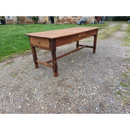 19th Century Country Farmhouse Table In Walnut And Pine, With 3 Drawers photo furniture