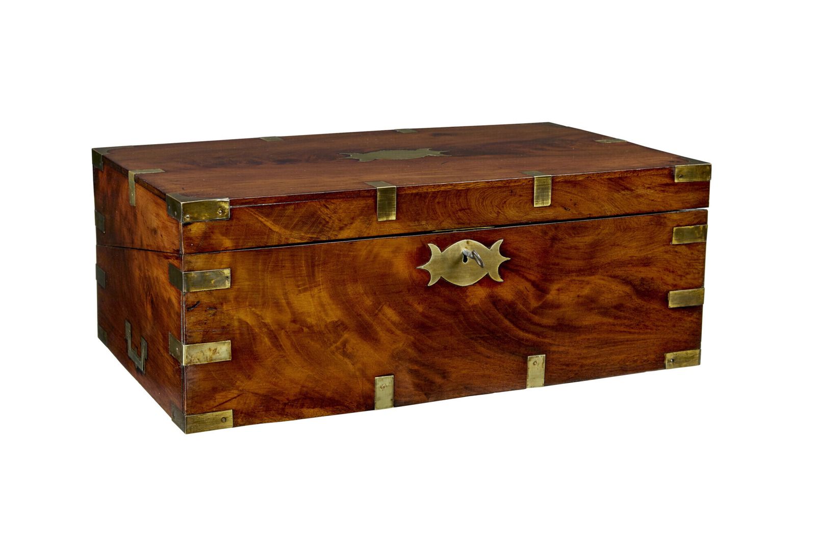 Mid 19th Century Mahogany Brass Bound Campaign Writing Slope