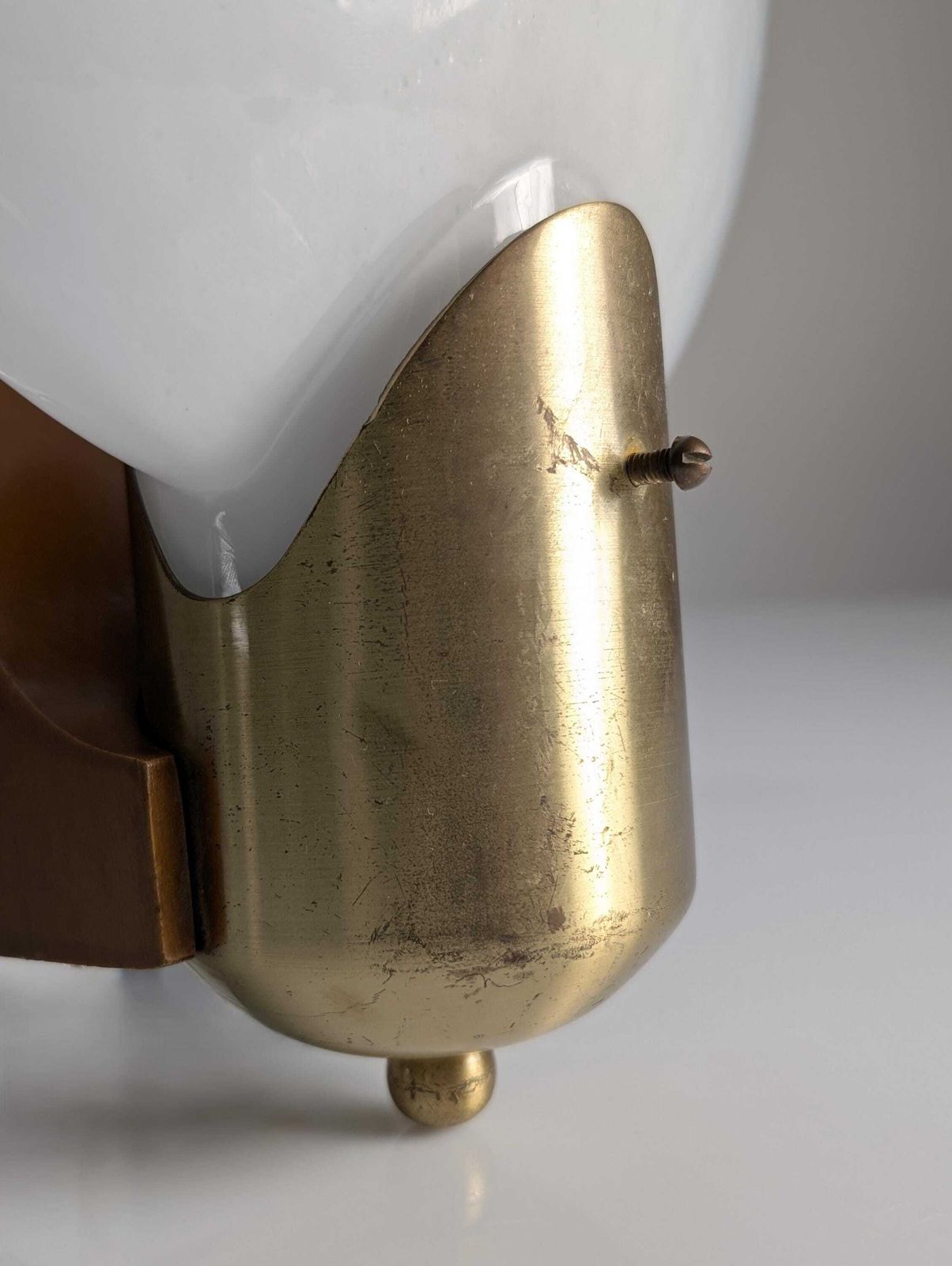 Vintage Wall Sconce Made Of Wood, Brass And Two Tone Oval Glass, Italy, 1970s photo Lighting