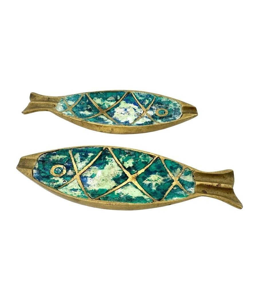 A Pair Of 1950s Malachite And Brass Fish Ashtrays By Pepe Mendoza photo furniture