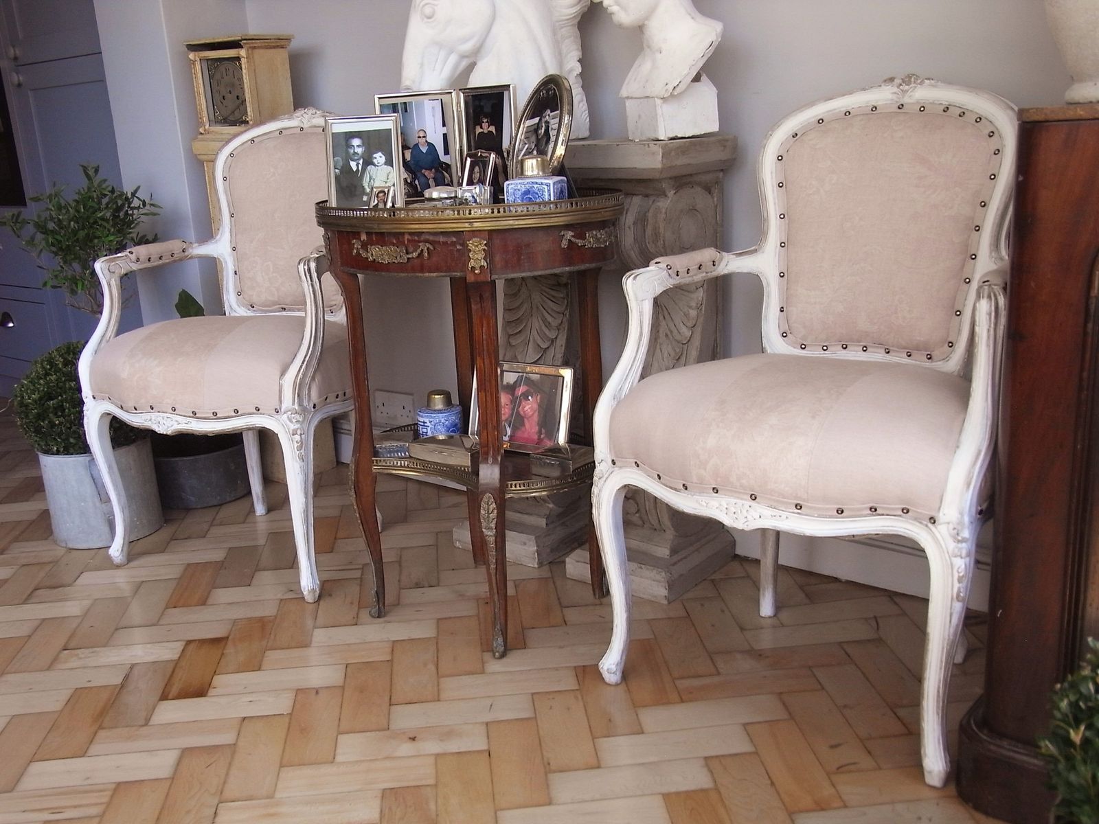 photo for sale Pair Of  Weathered Louis Style Carver Chairs Only To Order For Upholstery And Final Finish Requierment