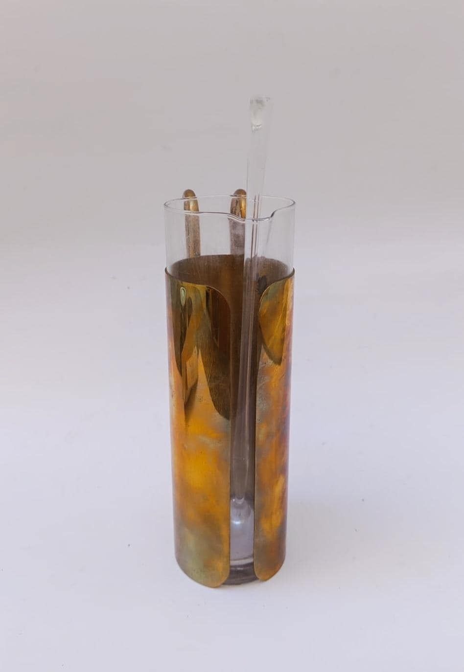 Rare Shaker Ellisse Design Fratelli Cassetti Vintage Brass Glass Jug Hollywood photo 219.0