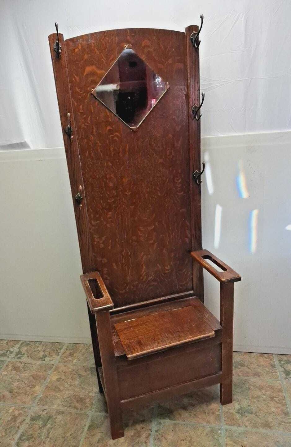 Antique Art Deco Hall Stand Bench With Original Hooks And Drip Trays photo furniture