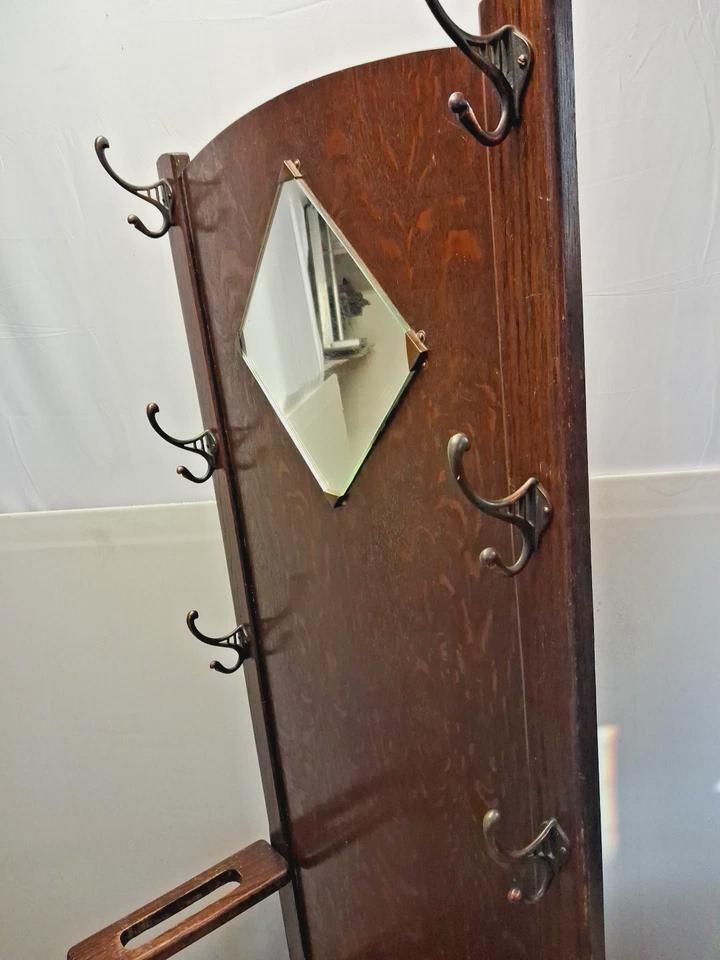 Antique Art Deco Hall Stand Bench With Original Hooks And Drip Trays photo Furniture