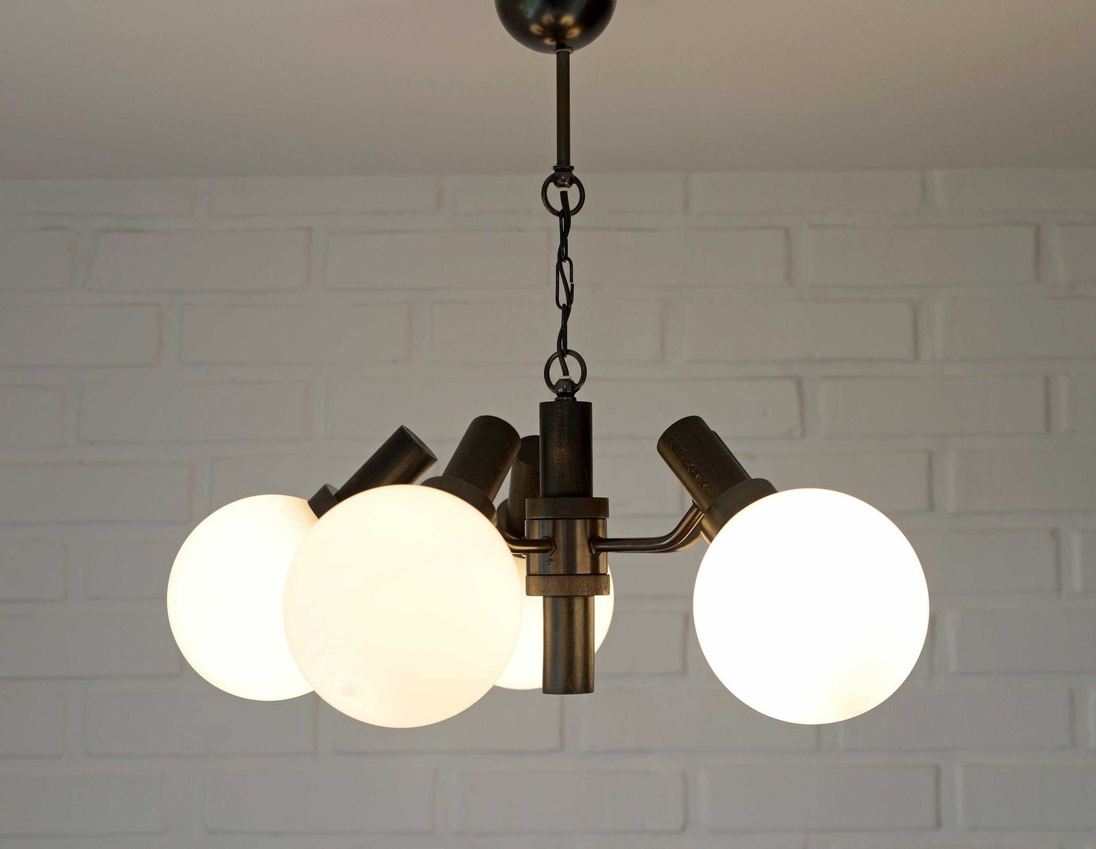 photo for sale Vintage Pendant Light / Mid Century Rustic Sputnik / Wood And Copper Hanging Lamp