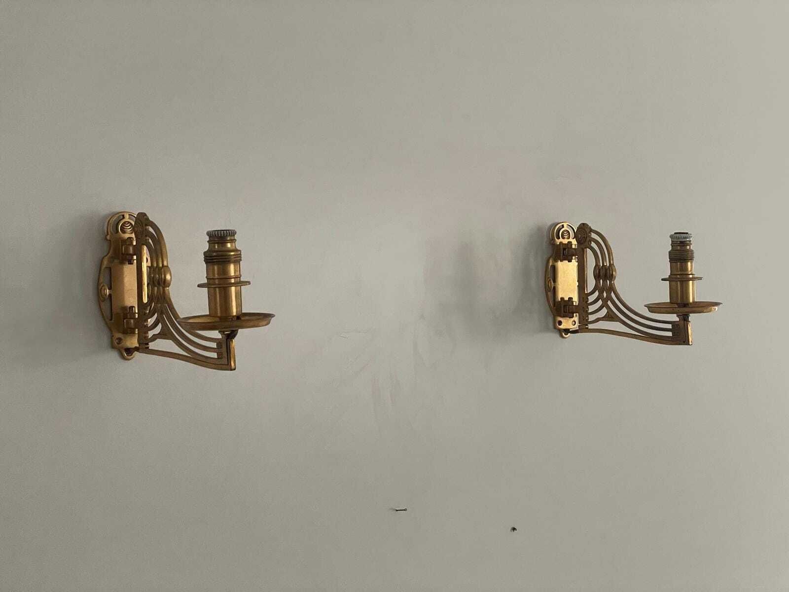 Exclusive Brass Art Nouveau Pair Of Wall Lights, 1920s, Germany photo furniture