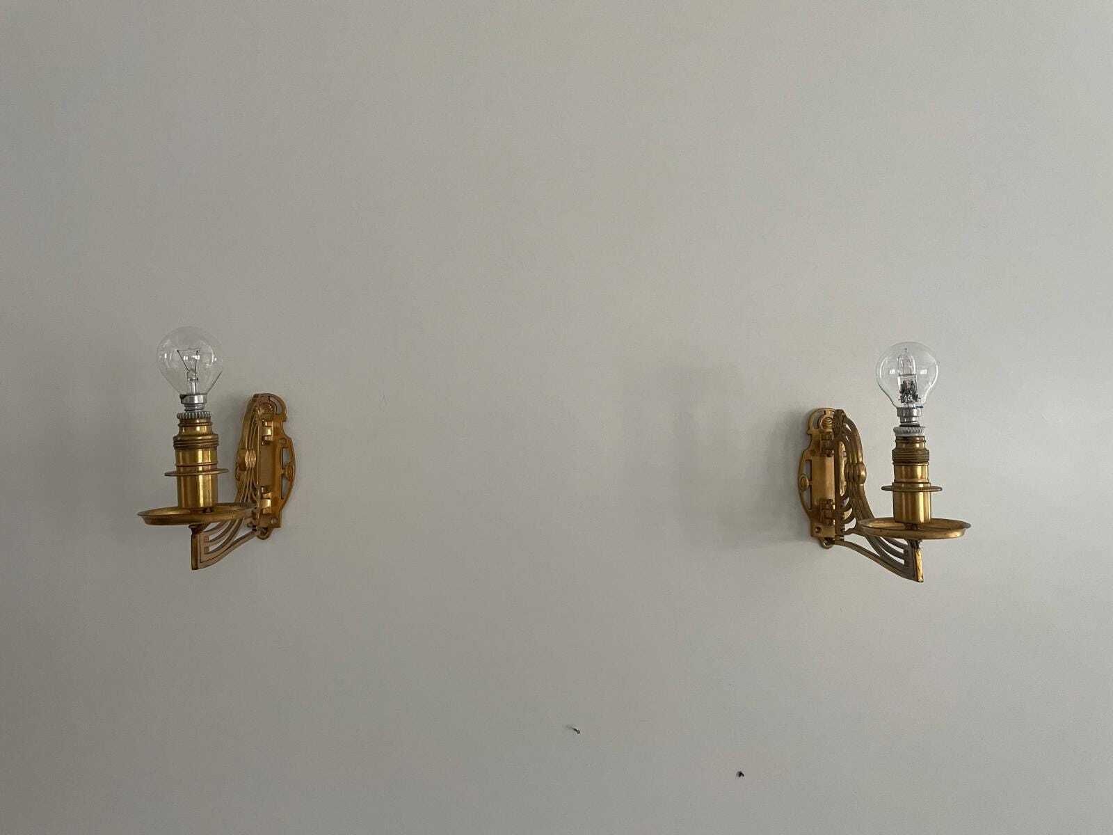 Exclusive Brass Art Nouveau Pair Of Wall Lights, 1920s, Germany photo vinterior