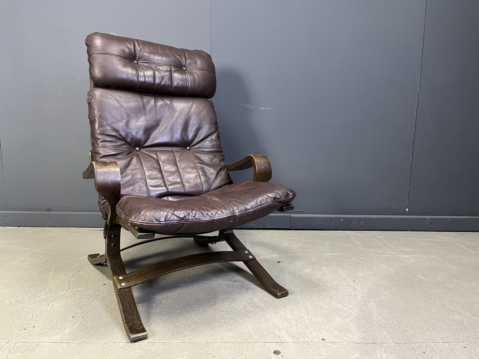 Vintage Scandinavian Leather And Bentwood Armchair, 1970s