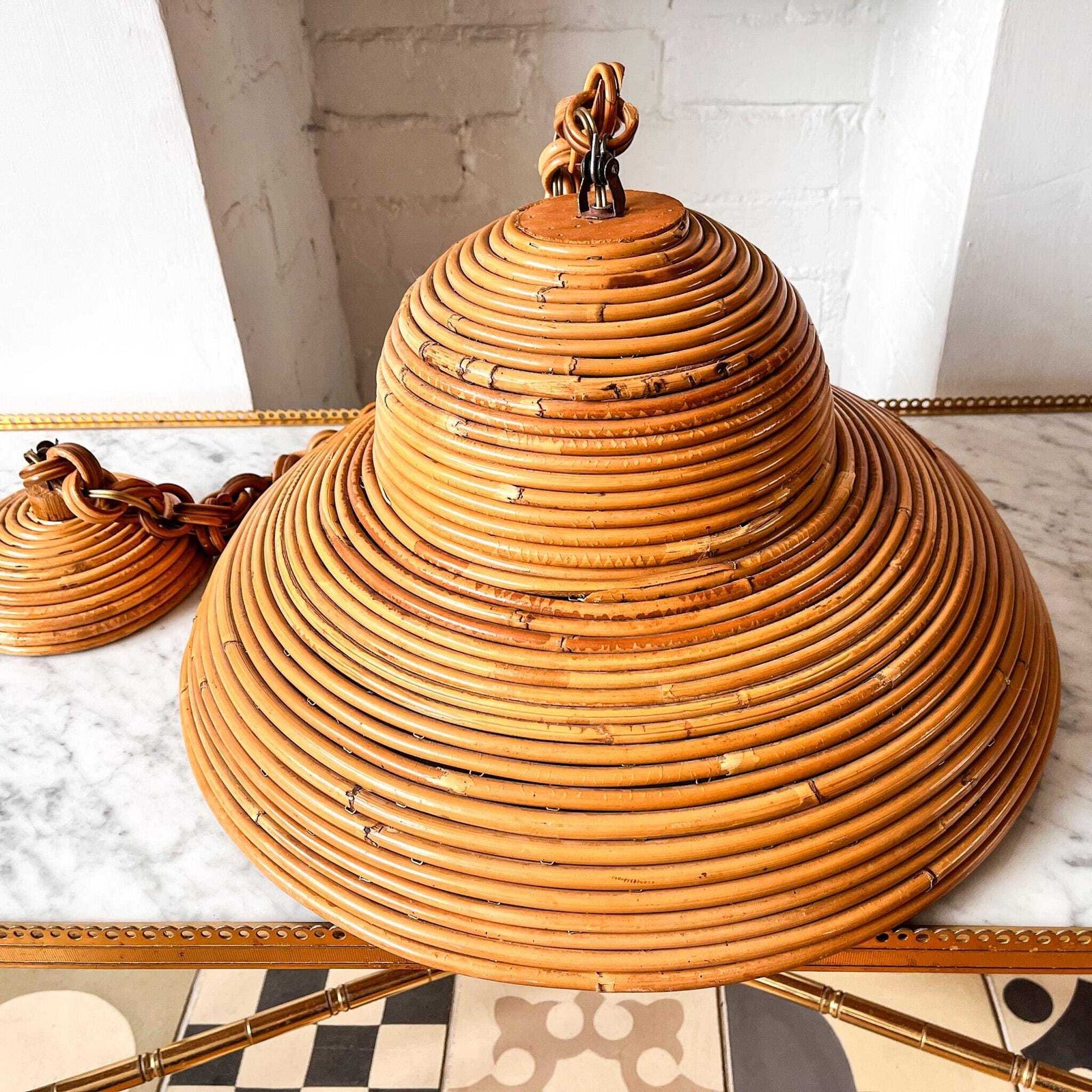 photo furniture Large Italian Vintage Circa 1970s Pencil Reed Pendant Lamp In The Style Of Vivai Del Sud