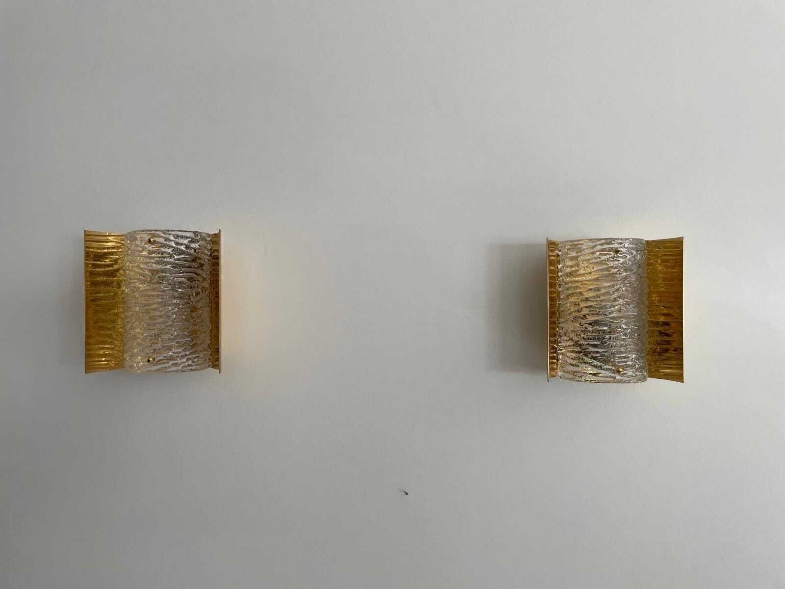 Crystal Glass And Brass Curve Backplate Pair Of Sconces, 1960s, Germany photo furniture