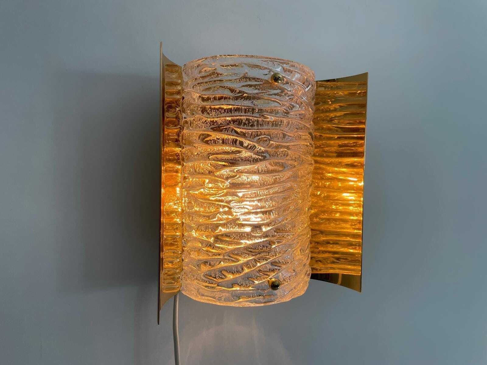 photo buy Crystal Glass And Brass Curve Backplate Pair Of Sconces, 1960s, Germany