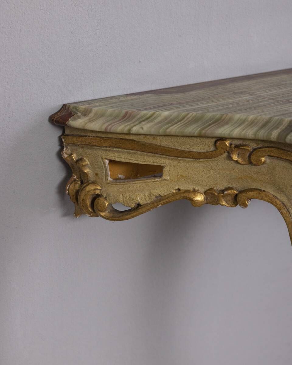 Early 20th Century Gilded Wood And Onyx Wall Console photo for sale