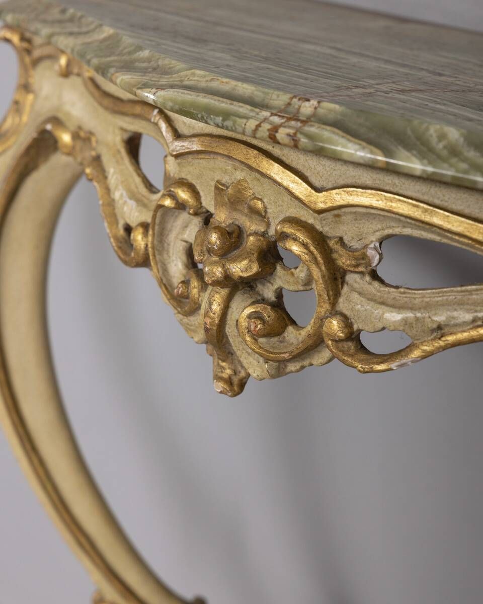 Early 20th Century Gilded Wood And Onyx Wall Console photo vintage
