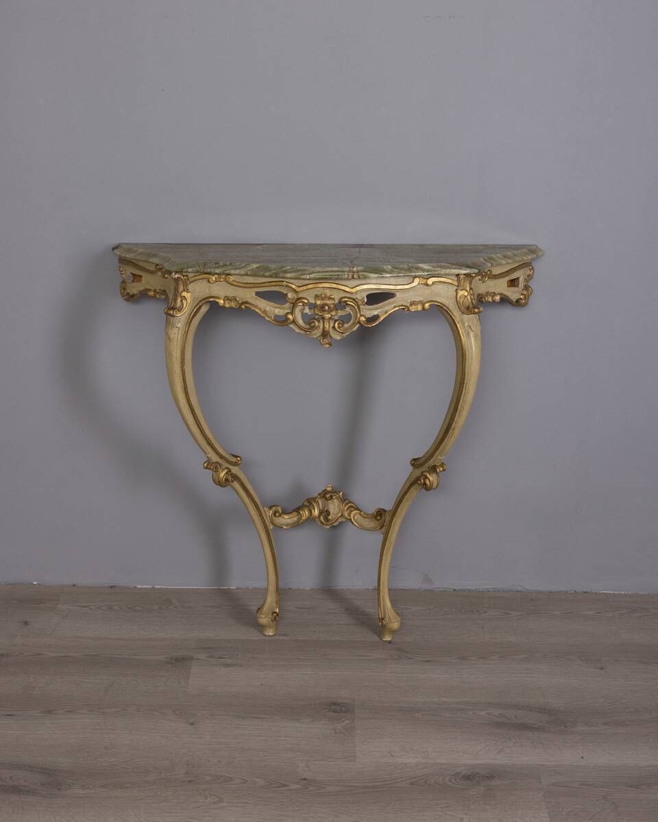 Furniture Early 20th Century Gilded Wood And Onyx Wall Console photo