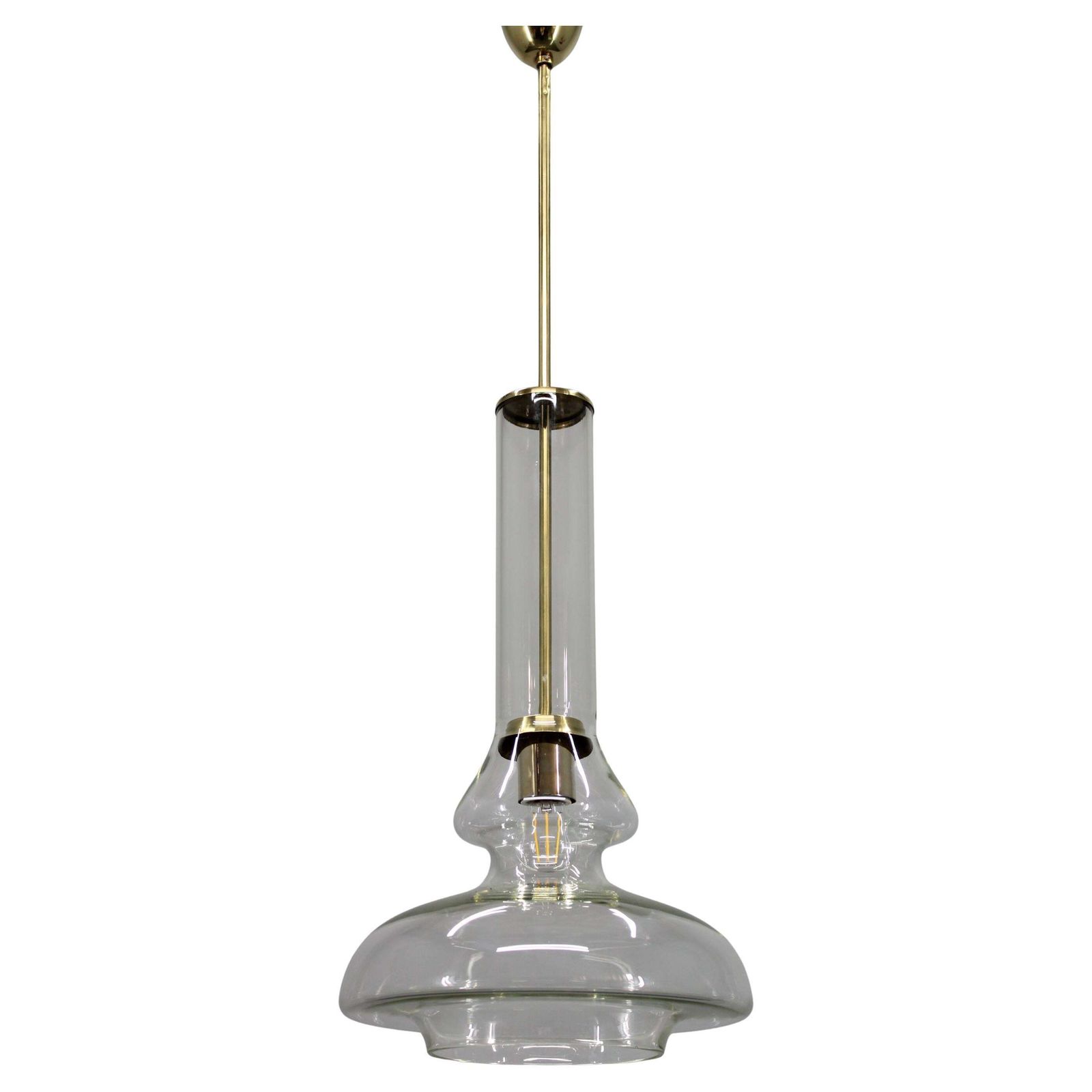 Mid Century Czech Glass Pendant Light Brass Finish 1970s Modern Rewired