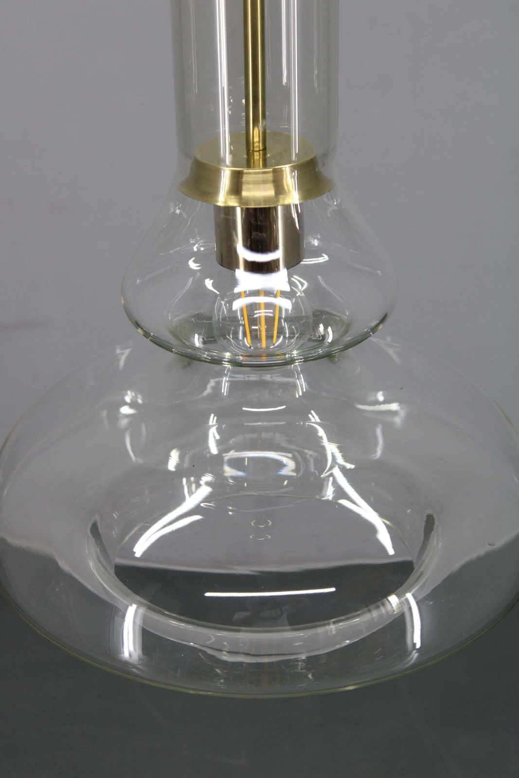 Mid Century Czech Glass Pendant Light Brass Finish 1970s Modern Rewired photo vinterior