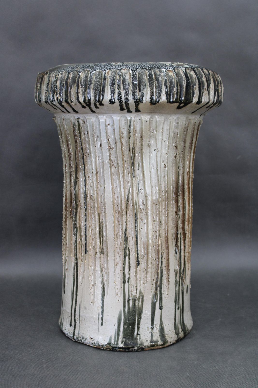 1970s Czechoslovak Brutalist Ceramic Vase, Large Textured Mid Century Pottery photo for sale