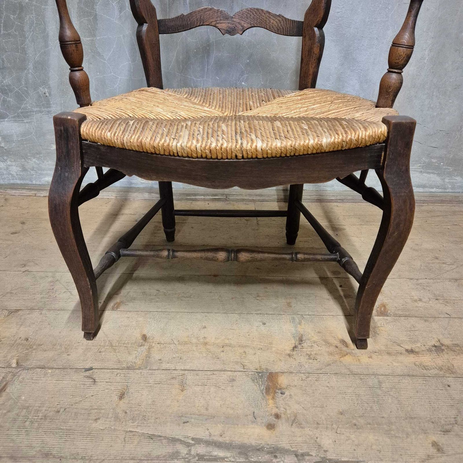 French Provincial Oak Armchair With Woven Seat, Early 20th Century, France photo vinterior