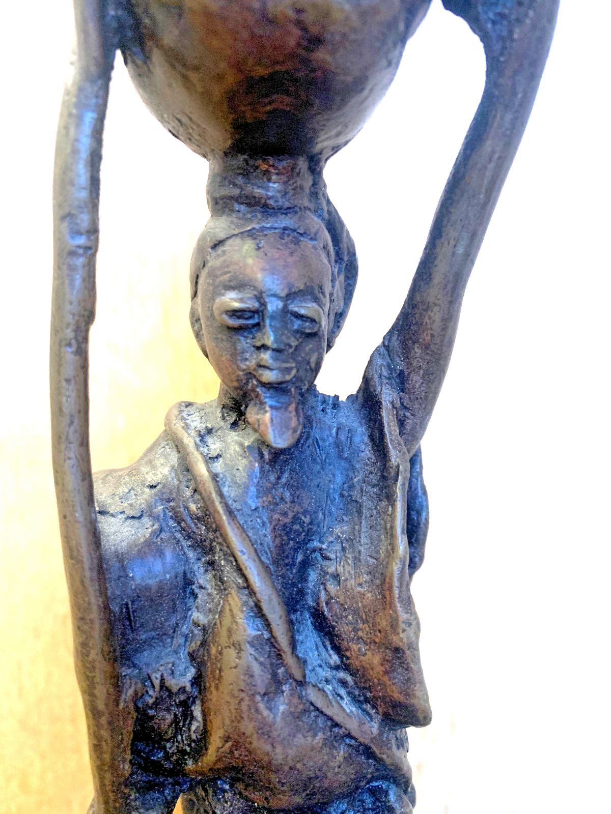 Vintage Bronze West African Statue African Man Carrying Basket, Early 20th C photo 189.0