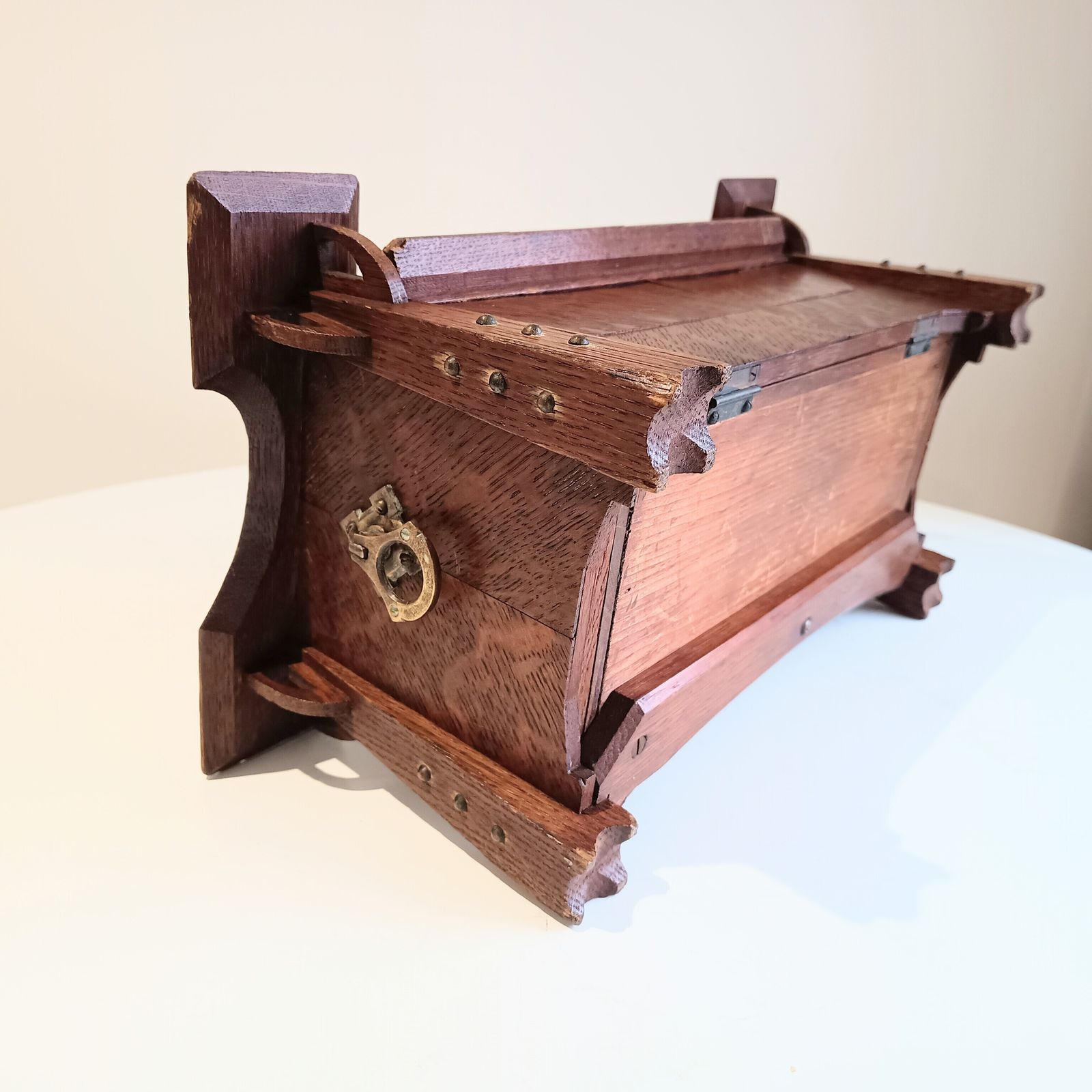 photo buy Art Nouveau Arts And Crafts Quarter Sawn Oak Small Freestanding Tabletop Cabinet, Glasgow Style, 1900