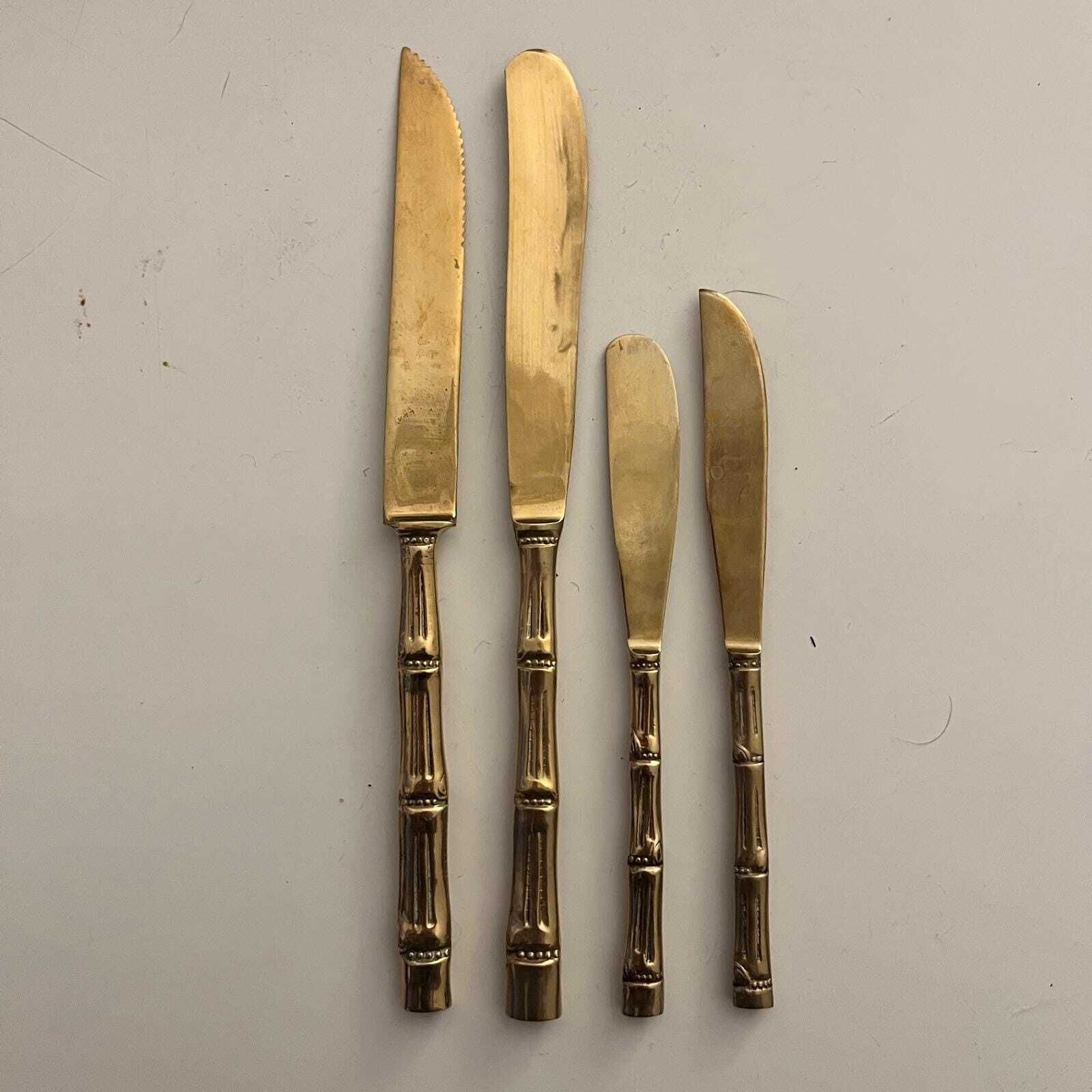Set Of 4 Place Settings Of 12 Brass Faux Bamboo Cutlery Set photo Home Decor