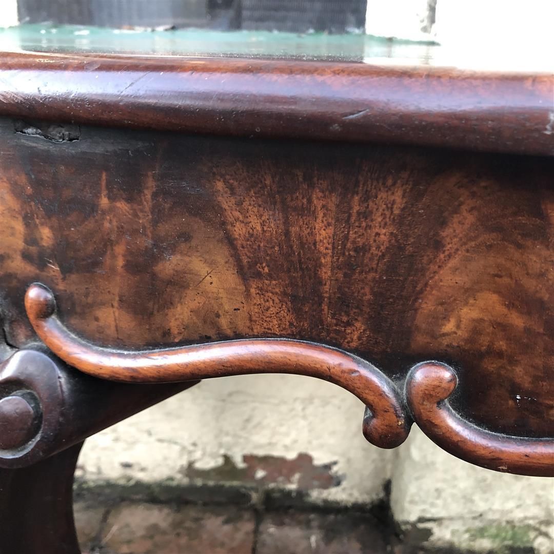 photo for sale Pair Of Antique Mahogany Demi Lune Consoles With Carved Cabriole Legs C.1900