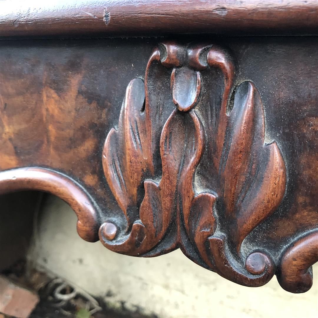 photo vintage Pair Of Antique Mahogany Demi Lune Consoles With Carved Cabriole Legs C.1900