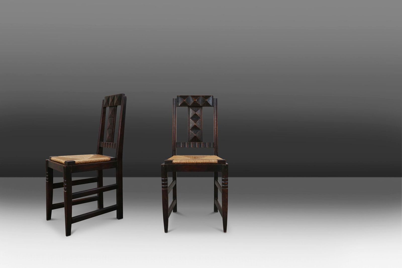Vintage Dining Chairs In Oak And Wicker Attributed To Victor Coutray, 1940s, Set Of 6 photo 5777.0