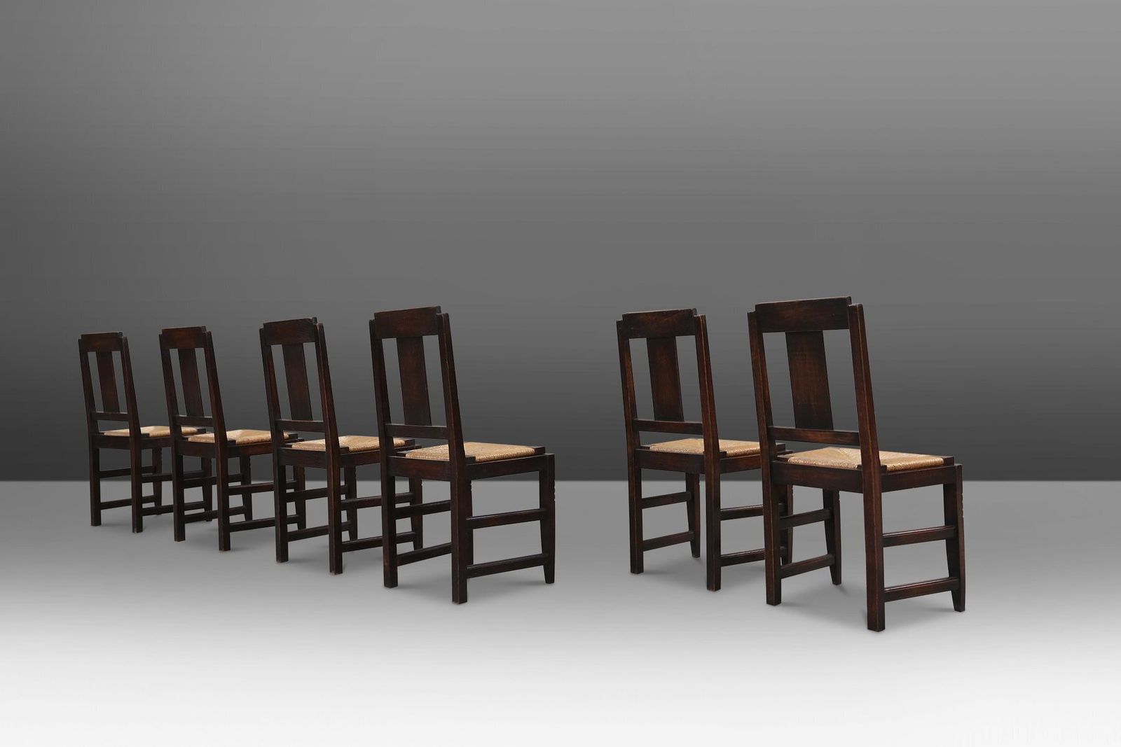 photo furniture Vintage Dining Chairs In Oak And Wicker Attributed To Victor Coutray, 1940s, Set Of 6