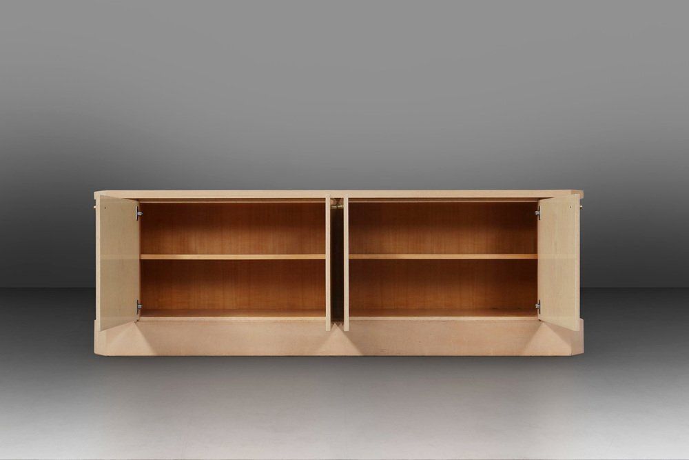 Ivory Lacquer Sideboard In Burl Wood By Jean Claude Dresse, 1970s photo vintage
