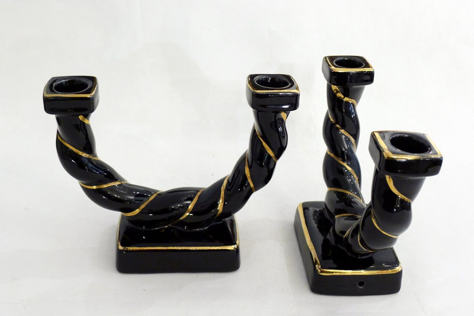Mid Century Braided Earthenware Rope Double Candlesticks Attributed To Longchamp, France, 1950s, Set Of 2 photo Home Decor