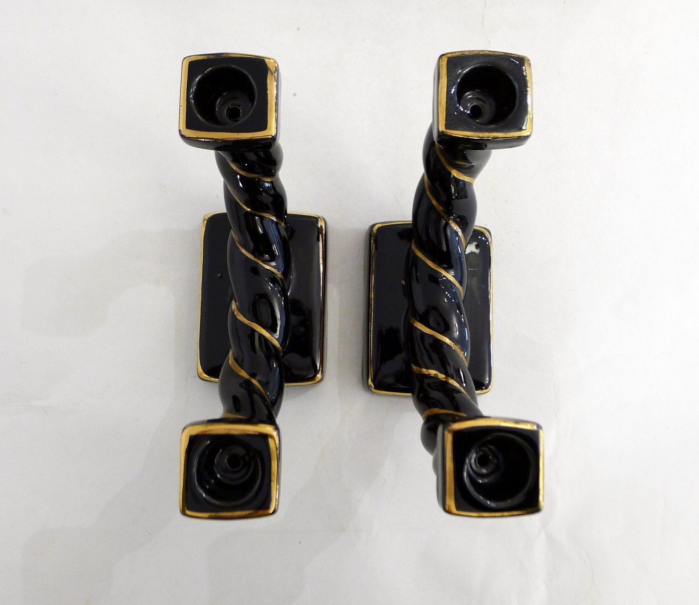 photo for sale Mid Century Braided Earthenware Rope Double Candlesticks Attributed To Longchamp, France, 1950s, Set Of 2