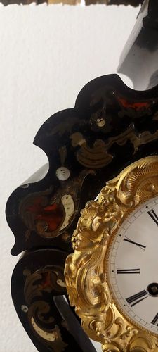 Important Napoleon III Clock With Temple Inlaid Gilded Bronze 19th Century photo vintage