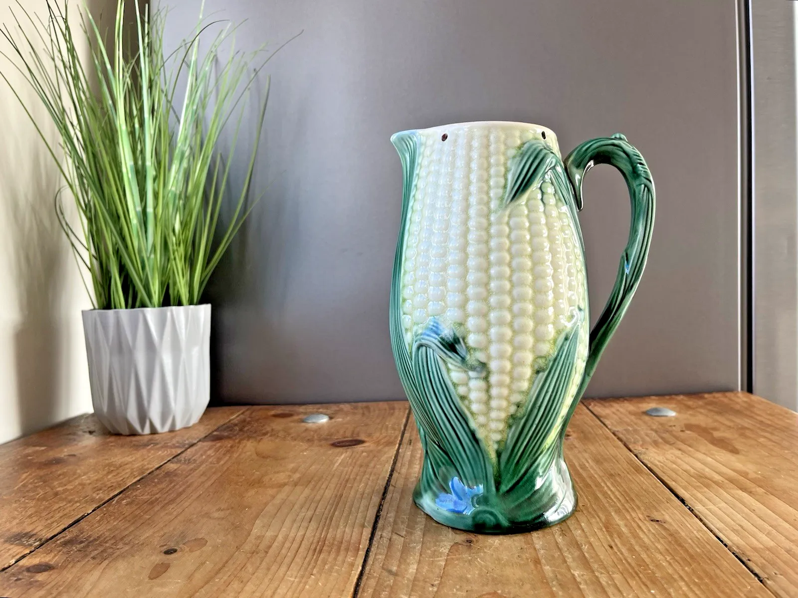 photo for sale Antique English Majolica Corn On The Cob Sweetcorn Jug Pitcher No Pewter Lid