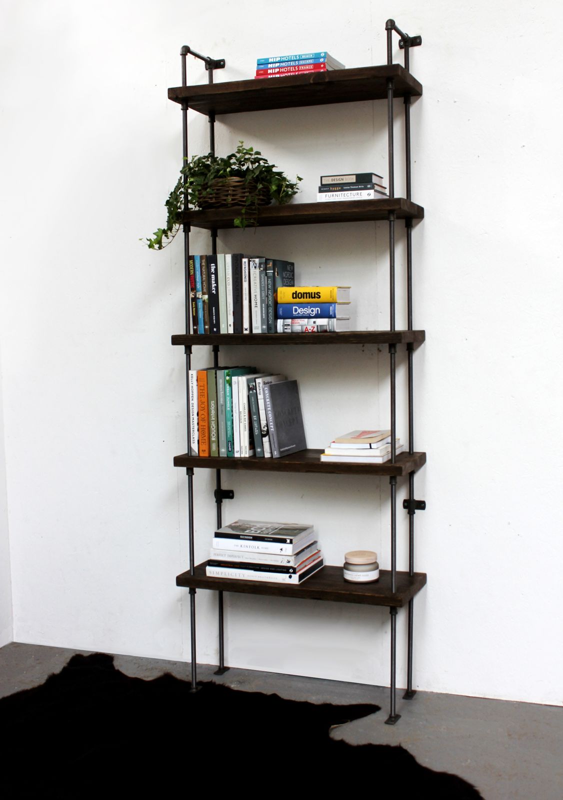 Stroud Bespoke Reclaimed Scaffolding Boards And Steel Shelving/Bookcase Unit With Threaded Pipe Supports photo 1320.0