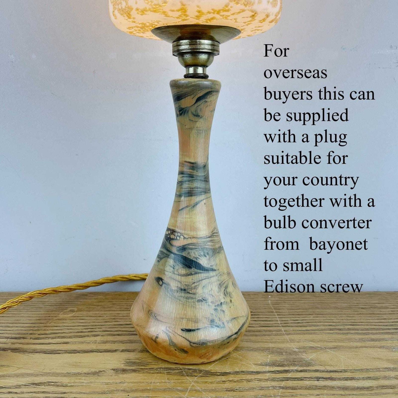 Art Deco Wood & Resin Lamp With Glass Shade. photo Lighting