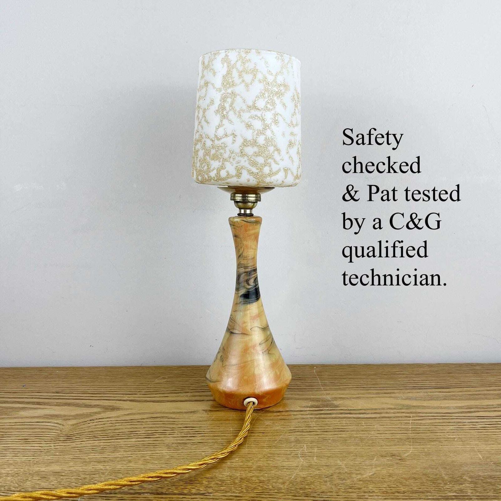 photo furniture Art Deco Wood & Resin Lamp With Glass Shade.