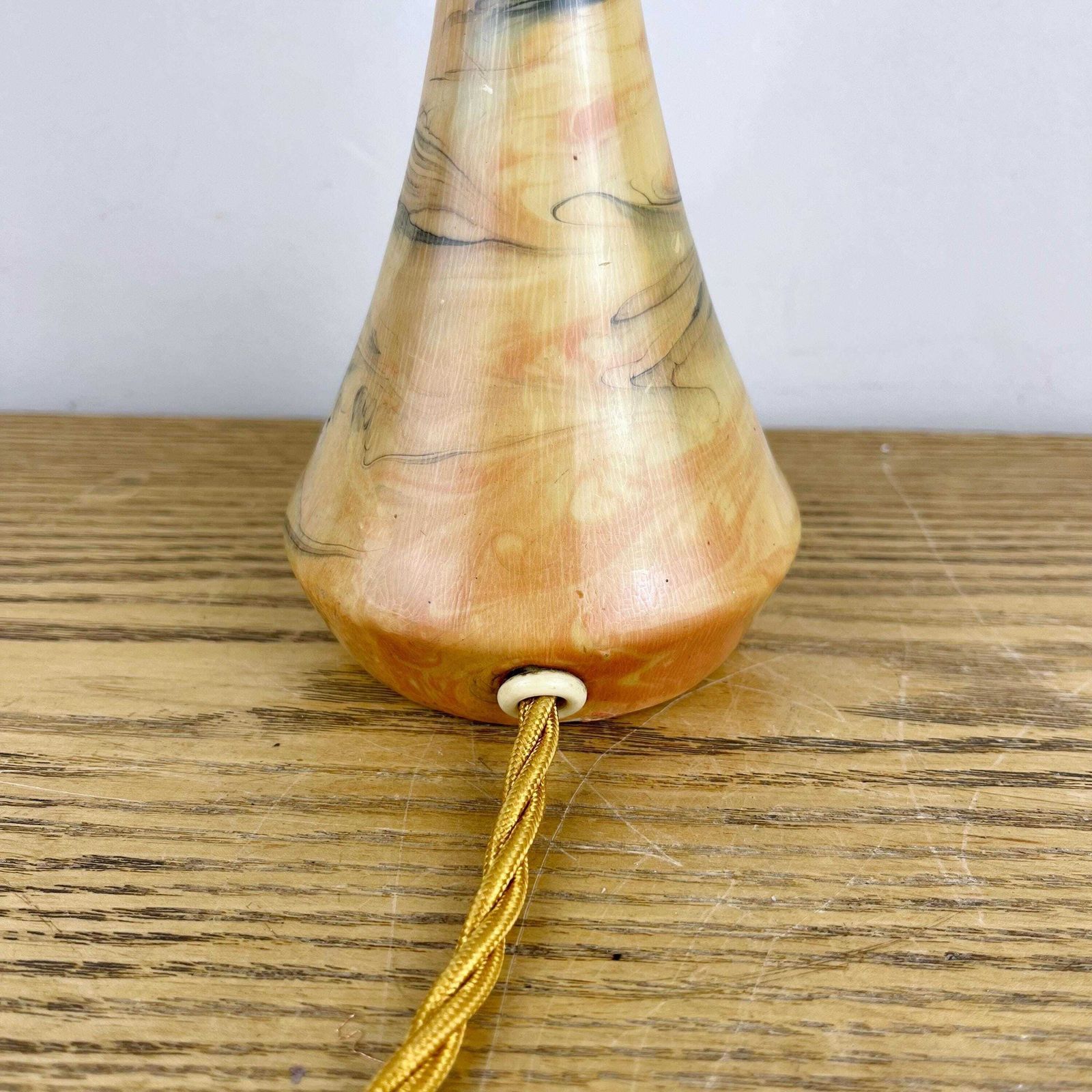 95.0 Art Deco Wood & Resin Lamp With Glass Shade. photo