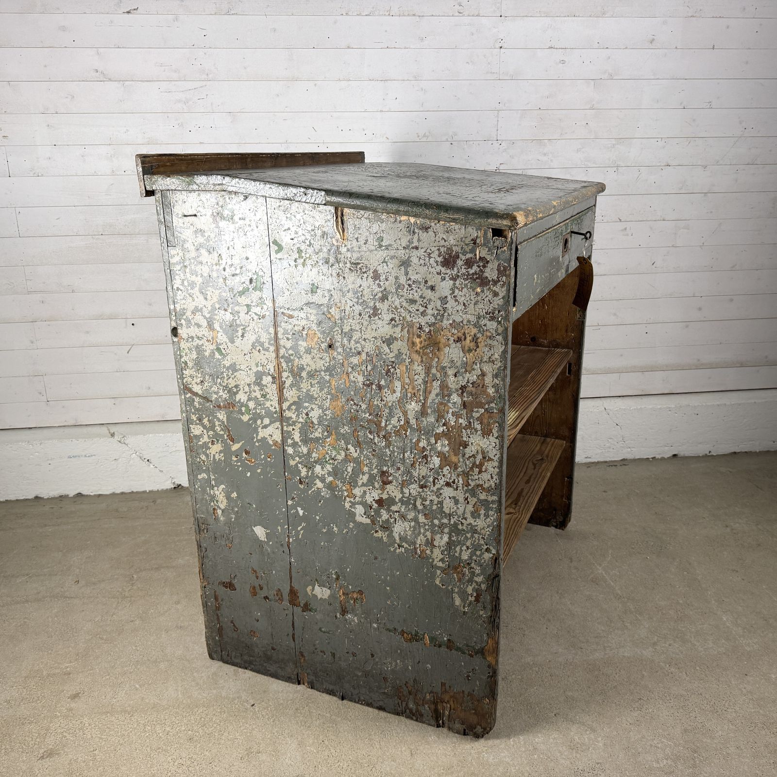 Antique Railway Station Ticket Office Sloped Top Counter Unit With Drawer photo for sale