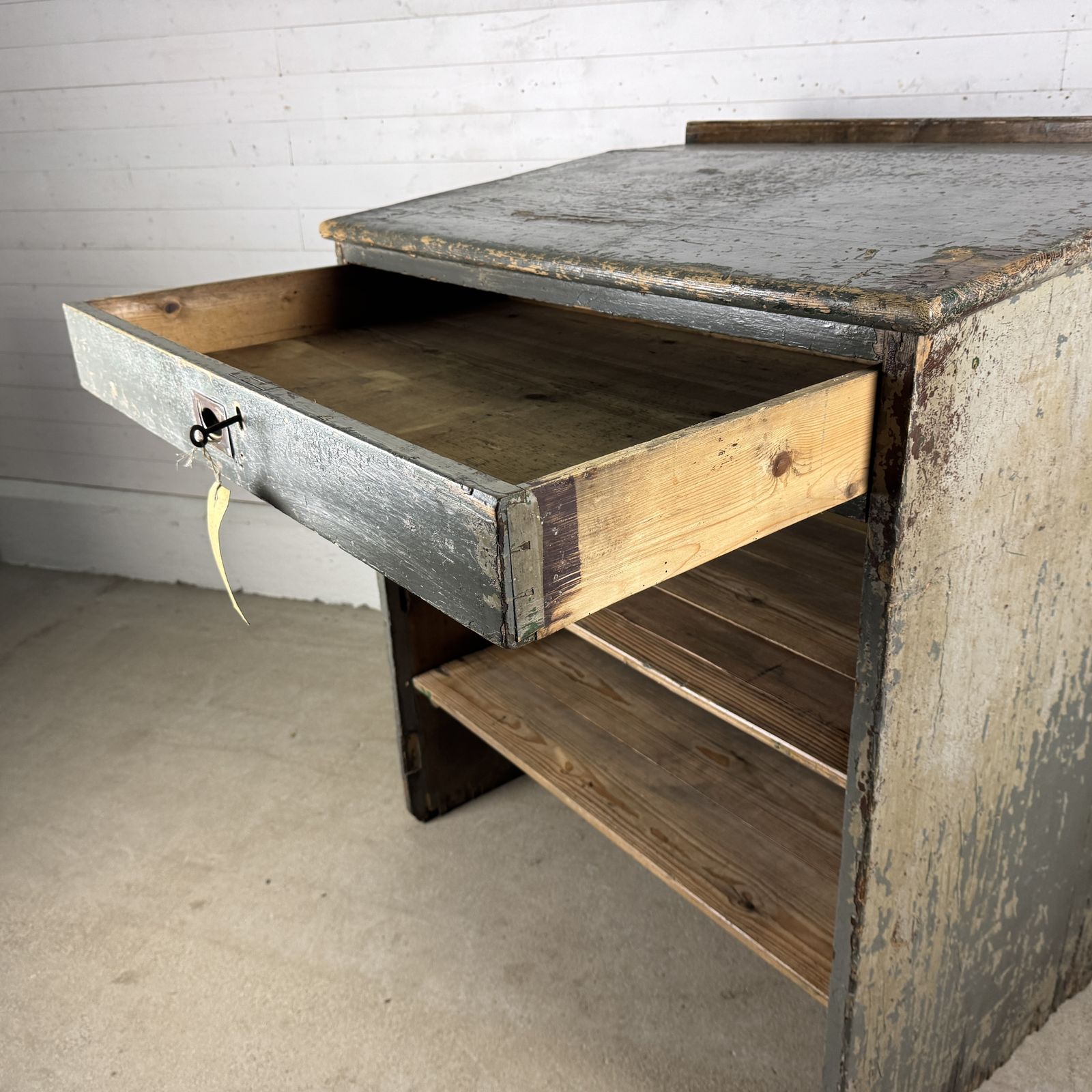 photo for sale Antique Railway Station Ticket Office Sloped Top Counter Unit With Drawer