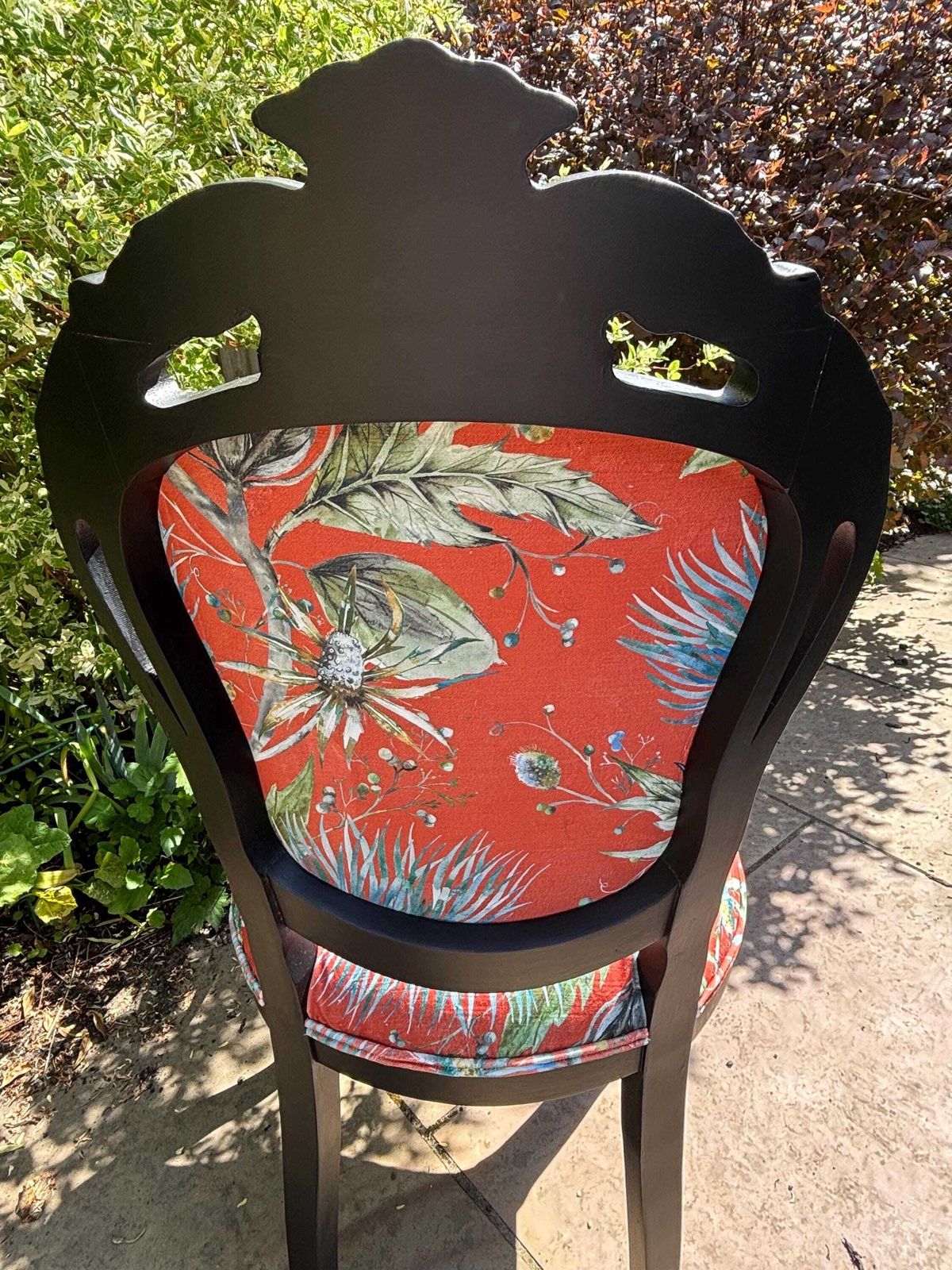 Vintage Upholstered Rococo Chair, Black Frame With Bold Orange Velvet Upholstery, One Of A Kind Seating photo 225.0