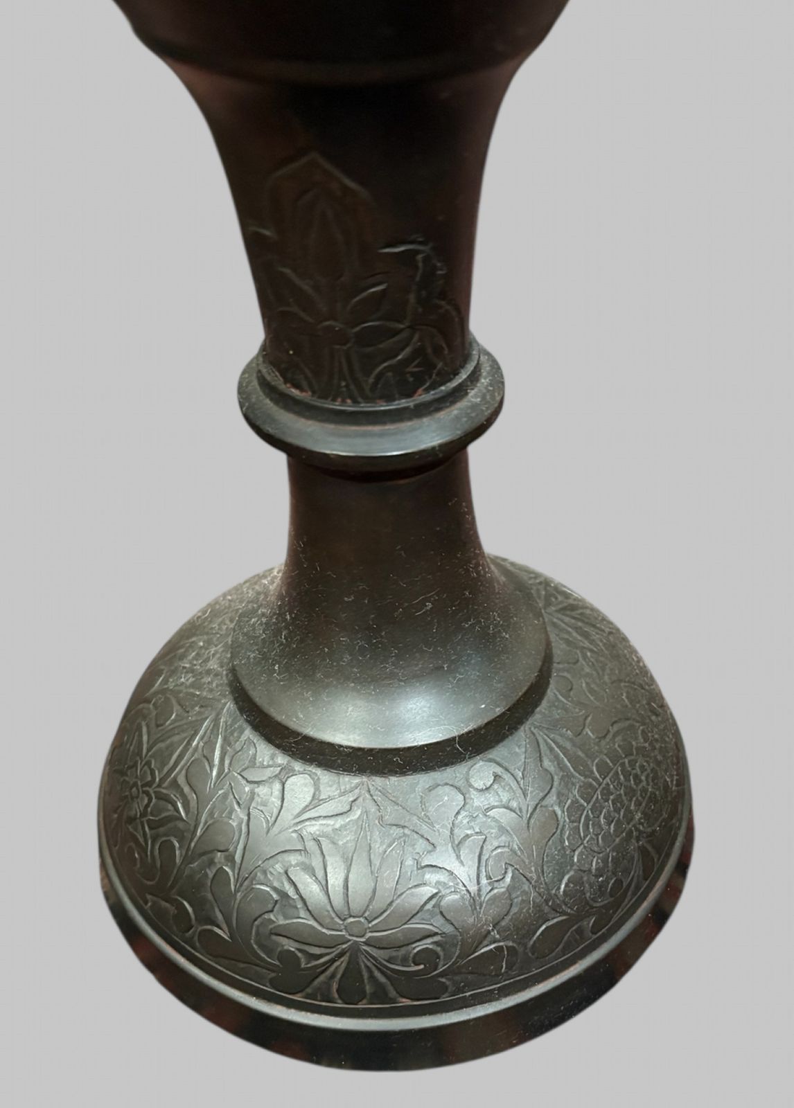 Pair Of Large Engraved Metal Two Handled Vases (Height 60 Cm) photo for sale