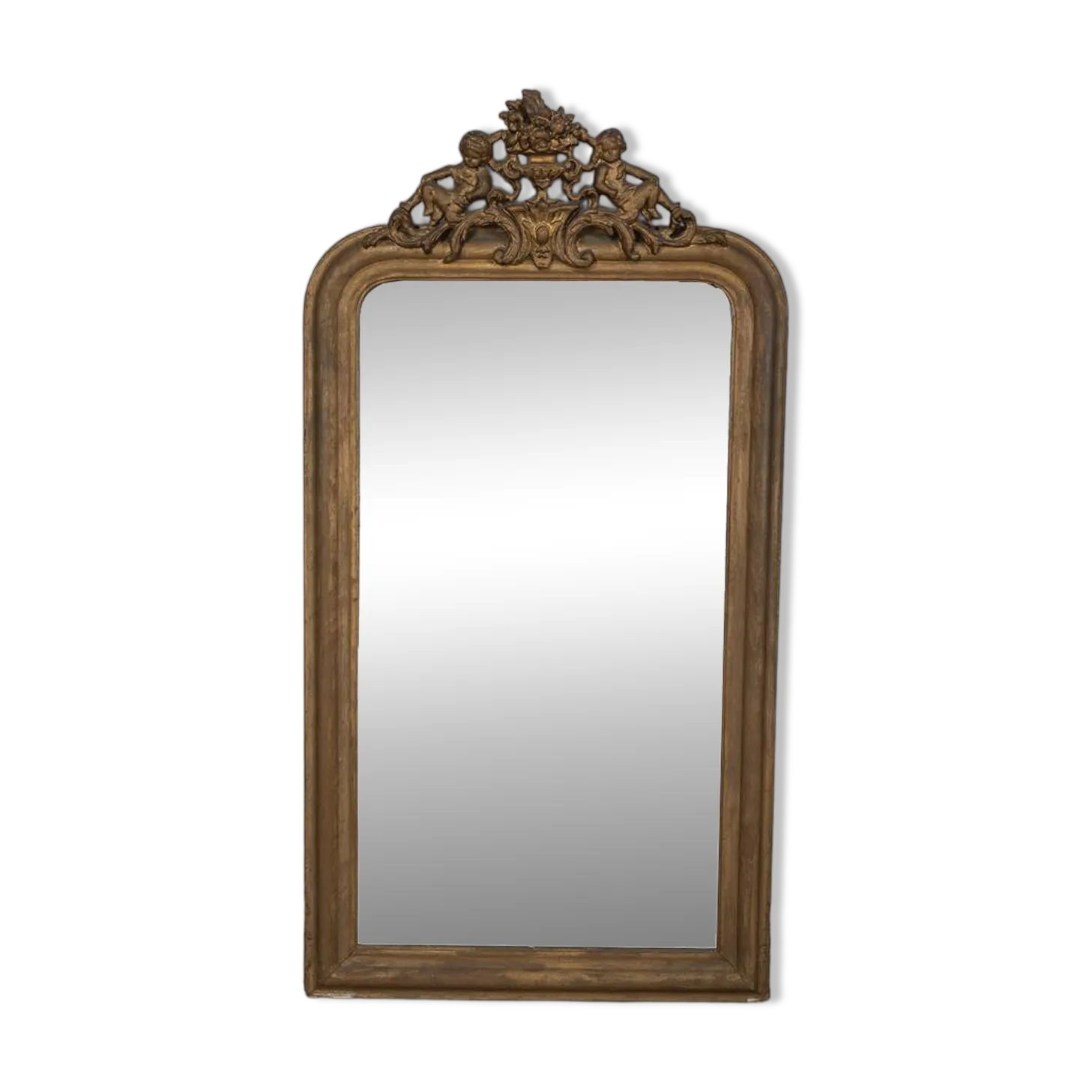 Early 20th Century Golden Wooden Wall Mirror Decorated In Baroque Style