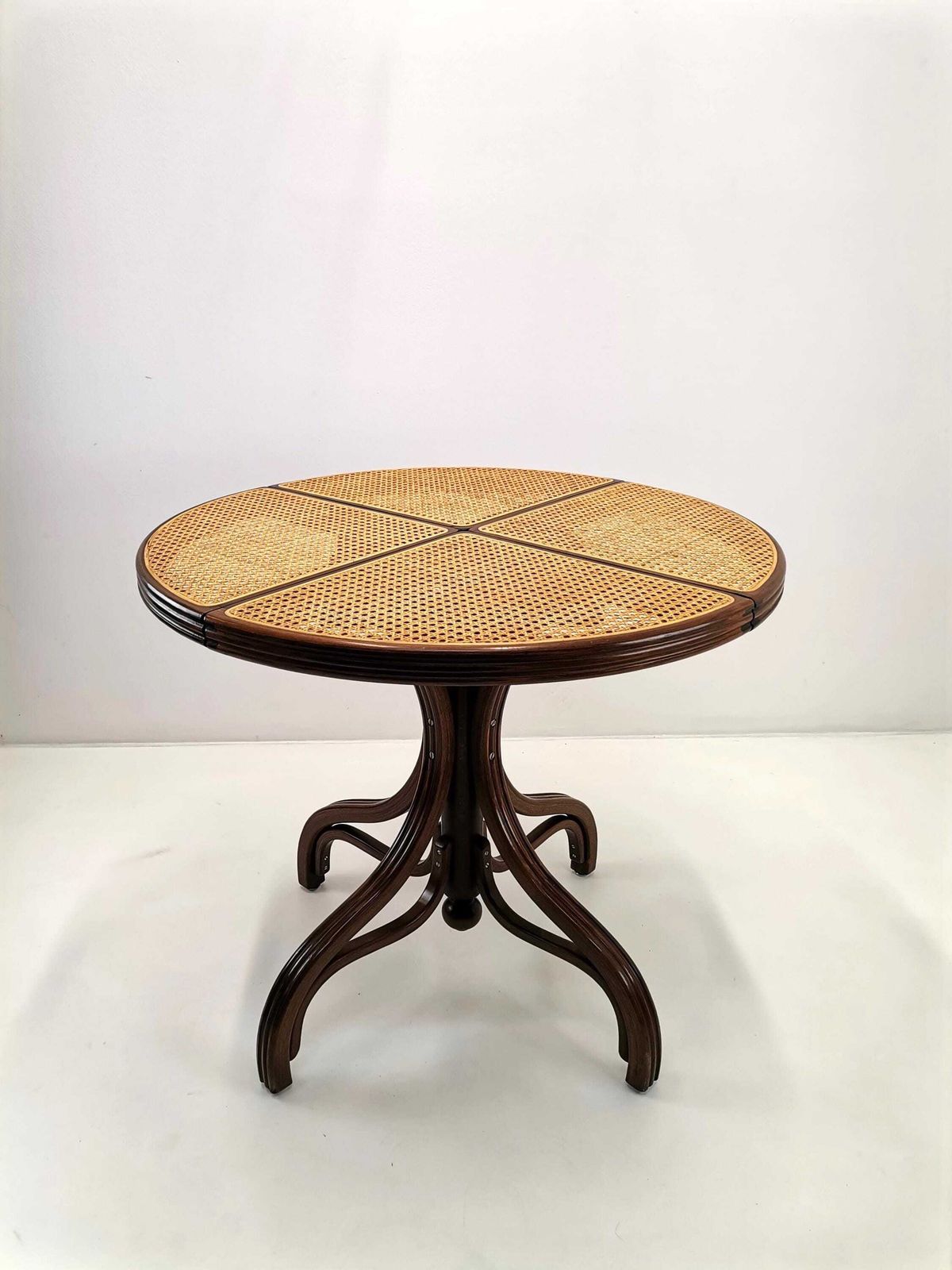 Vintage Dining Table With Cane Top: Attributed To Thonet Mundus, 60s Yugoslavia