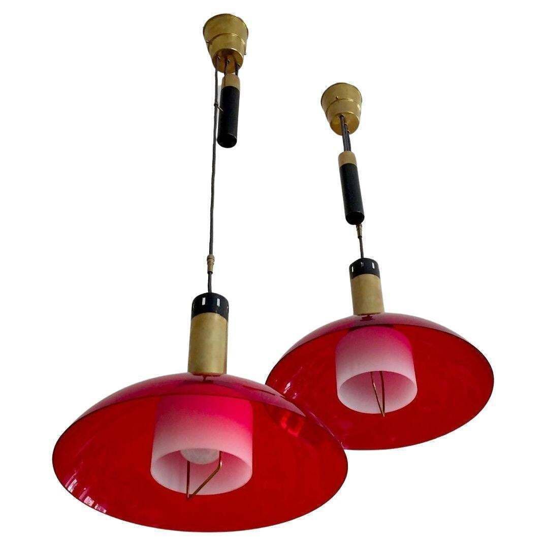Pair Of Mid Century Modern Space Age Ceiling Lights By Stilux, Italy 1950s