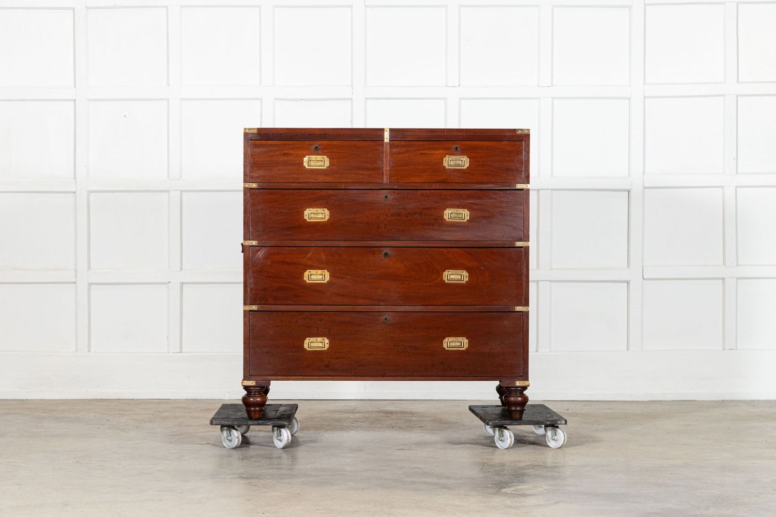 English 19thc Mahogany Campaign Chest Drawers