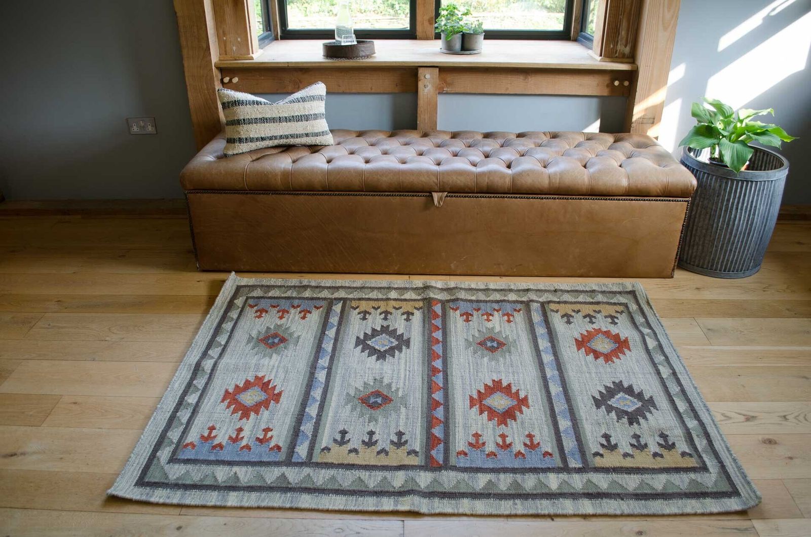 Kilim Rug In Taupe 120x180cm, Traditional Wool In Neutral Beige, Rust & Olive Green