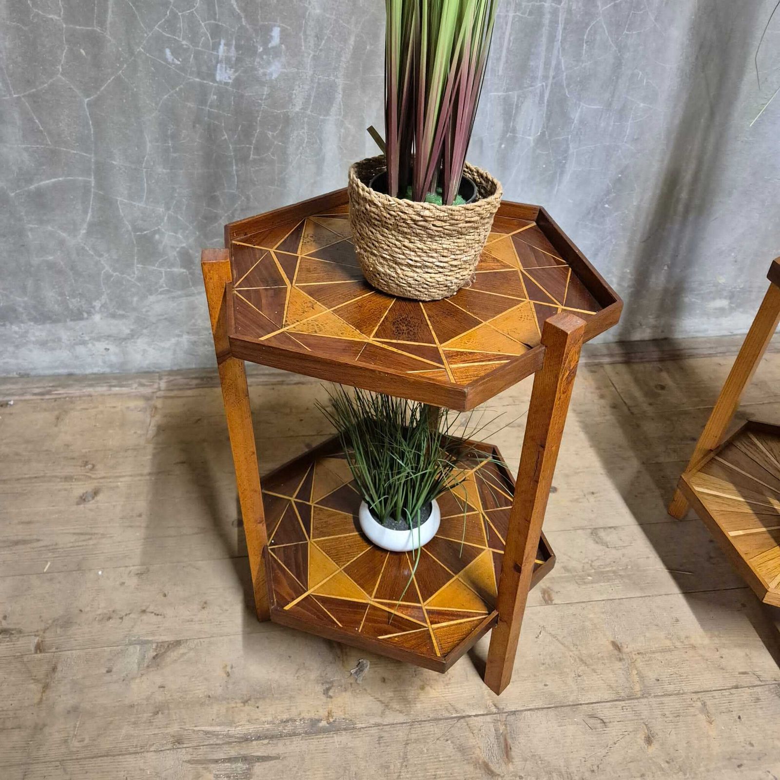 Mid Century Marquetry Two Tier Stand, Czechoslovakia, 1960s–1970s photo furniture